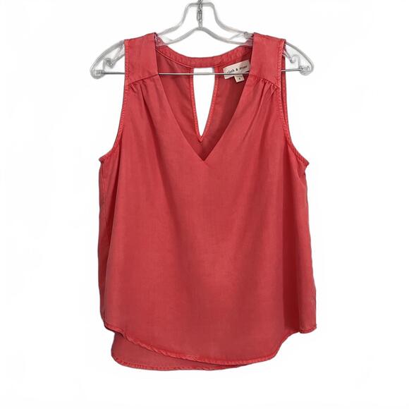 Anthropologie Cloth & Stone Women’s Top Small Coral Sleeveless V Neck Cutout - Picture 1 of 9